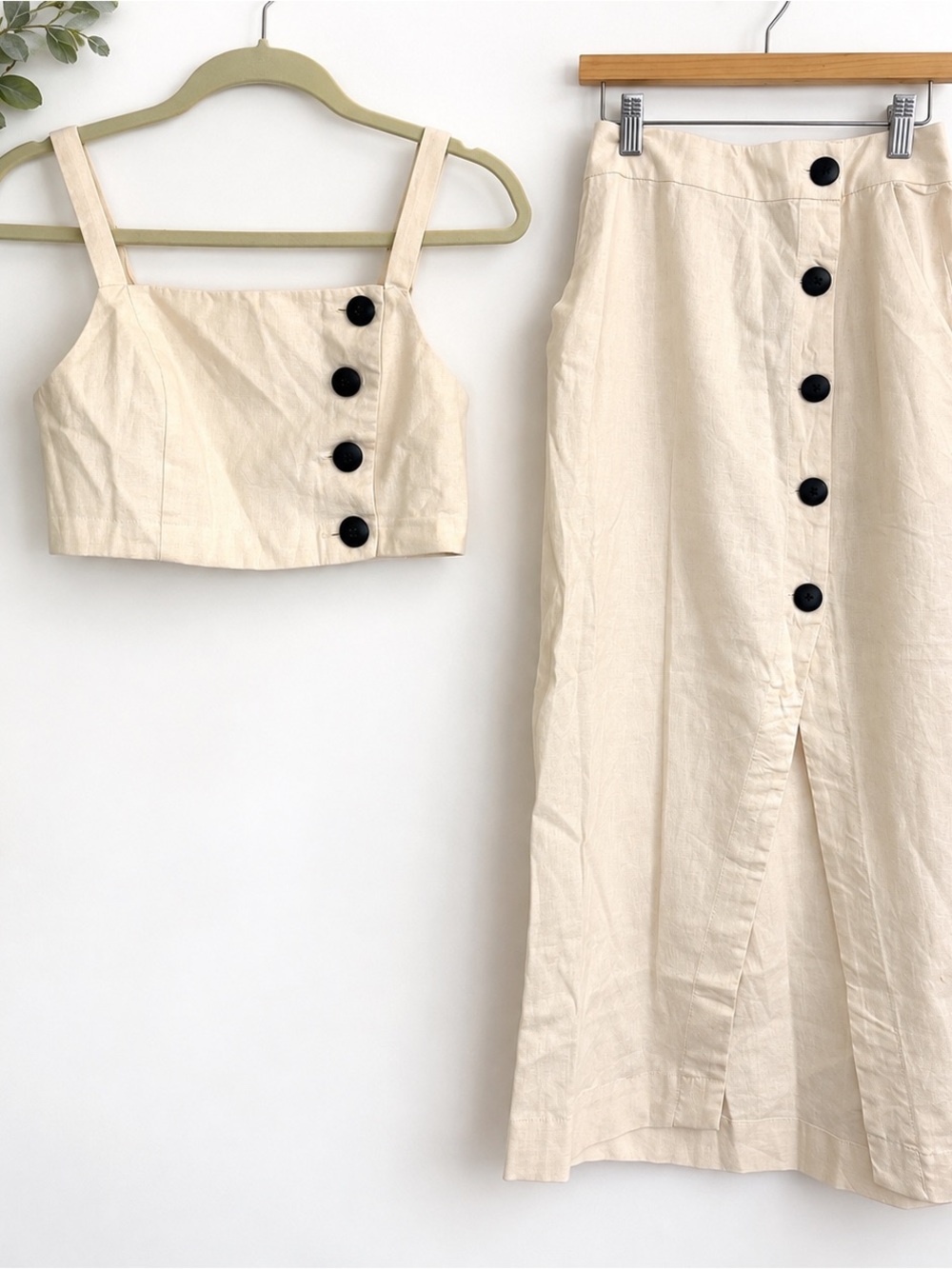 Ivory Linen Blend 2-Piece Crop Top & Maxi Skirt Set Small